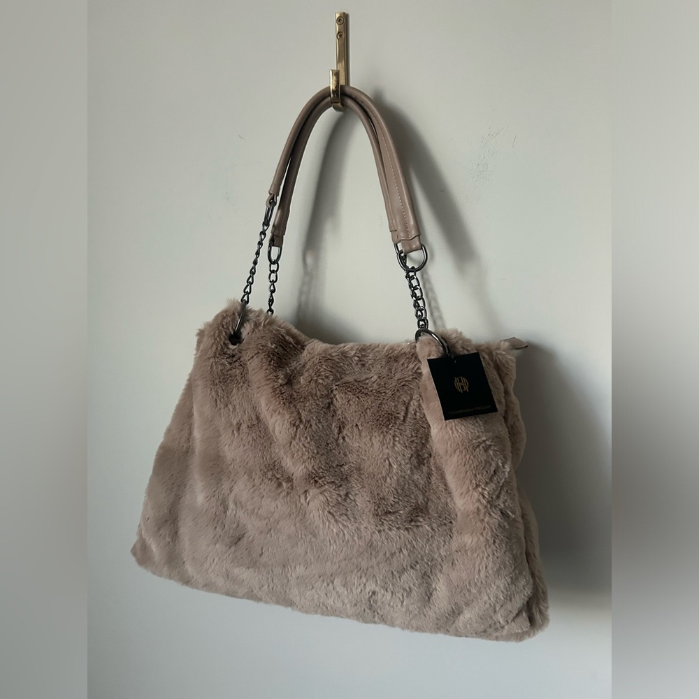 House of Harlow Viral Tan Faux Fur Tote Bag